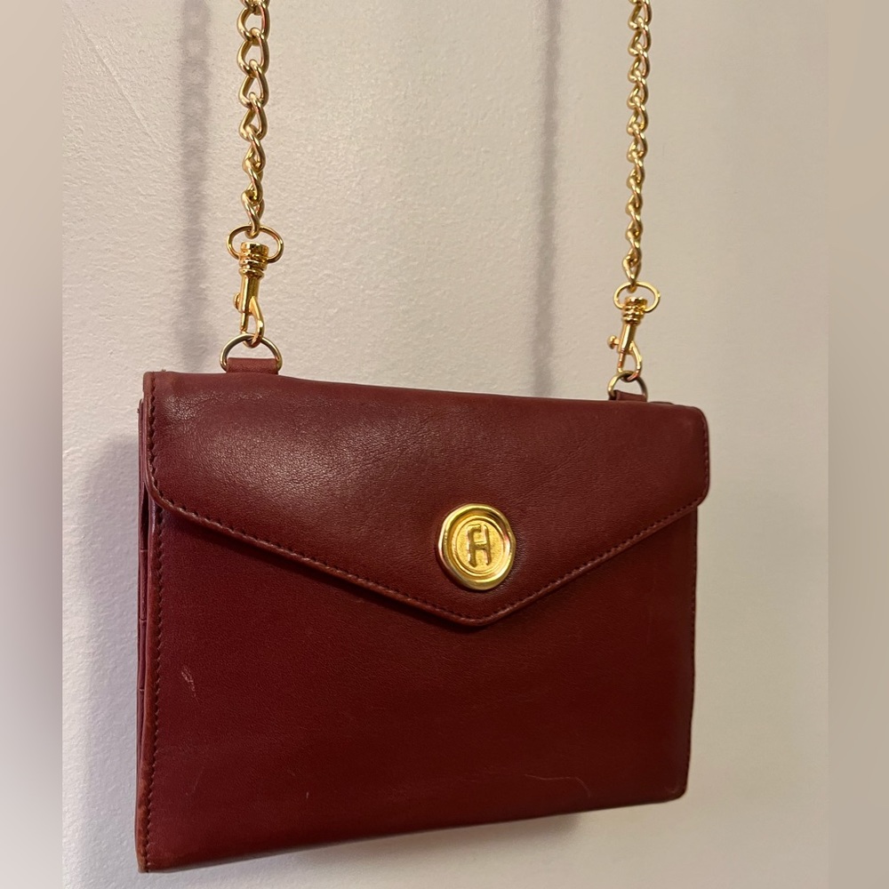 FRED HAYMAN of BEVERLY HILLS brown leather gold seal bag vintage
